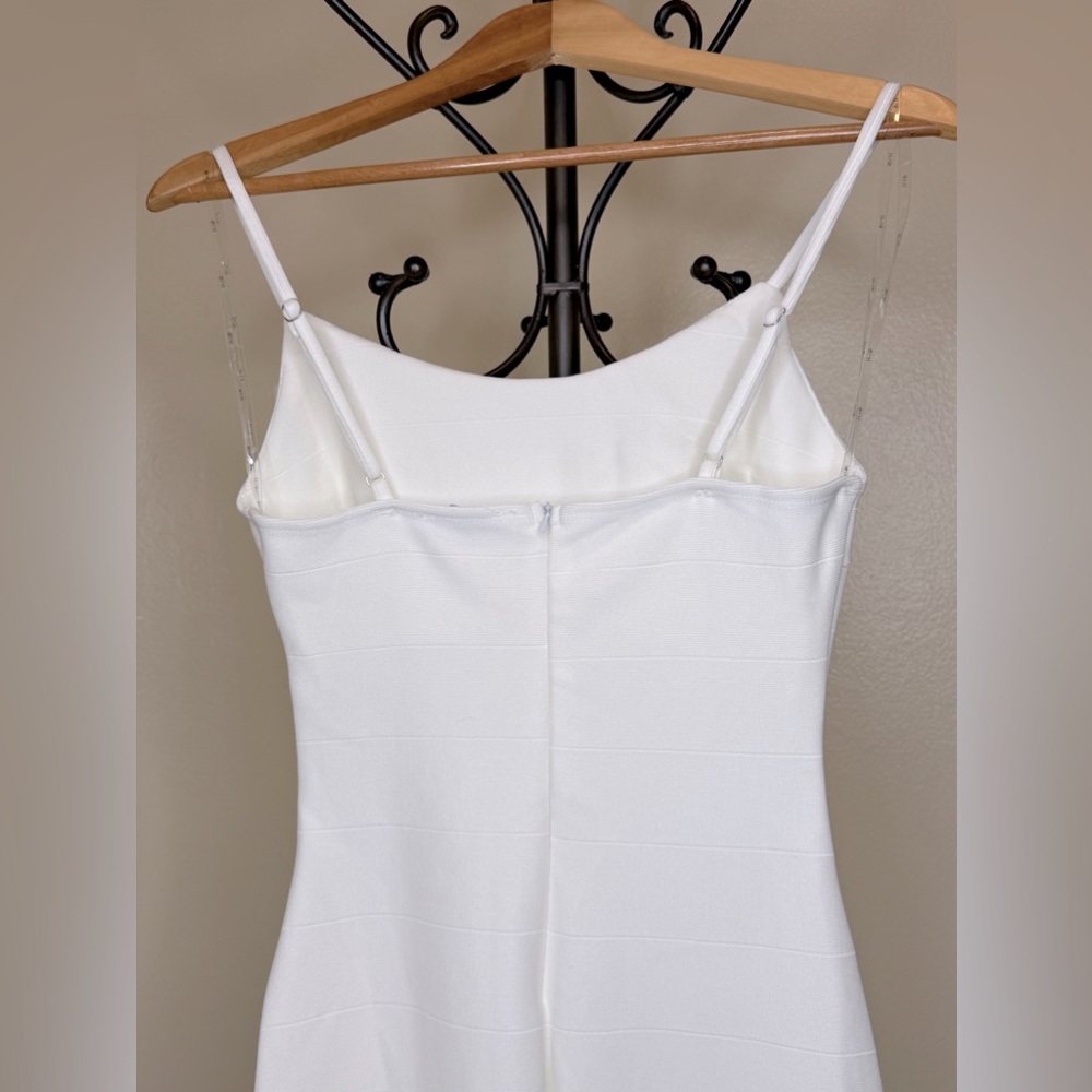 Iris- White Dress with Ruffle Slit - Picture 5 of 8